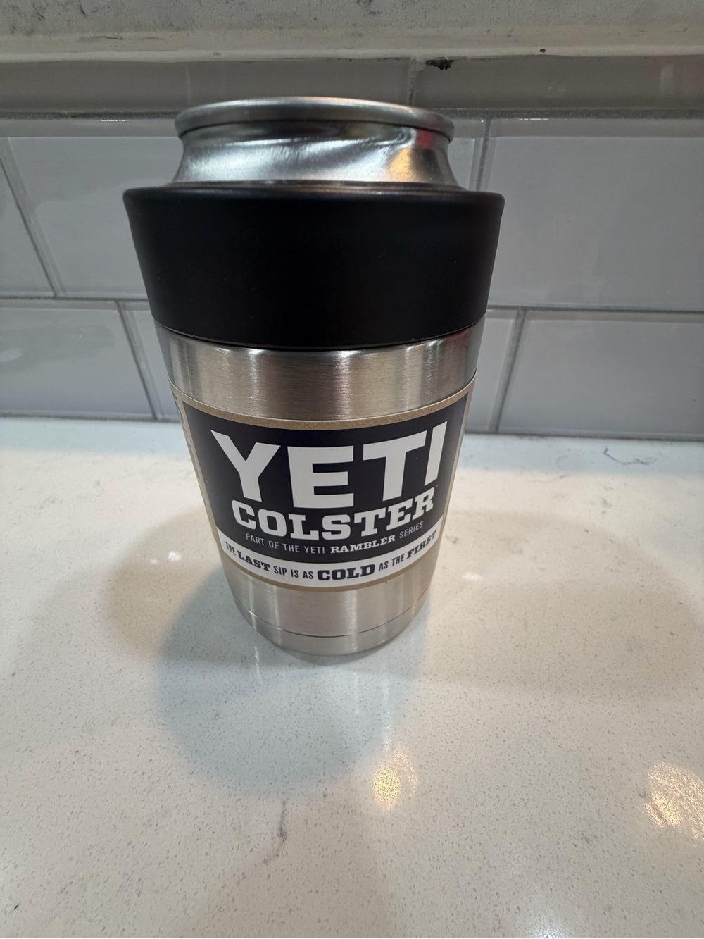Yeti Colster Stainless Steel Can Insulator with Black Top